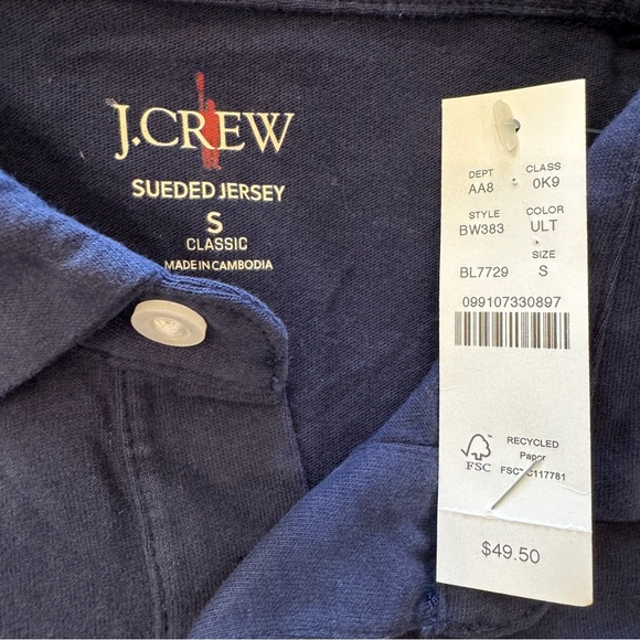 J. Crew Sueded cotton polo shirt • size small • BW383 • NWT • ultramarine - Picture 6 of 9